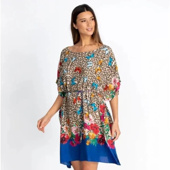 Johnny Was FLEUR KAFTAN DRESS WITH BRAIDED TIE leopard print with butterfly’s - Picture 10 of 14